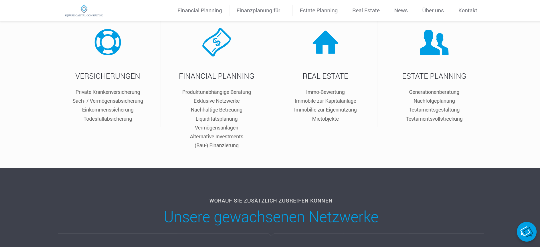 Before: original services section with dark navigation and dense text bullets in four small columns