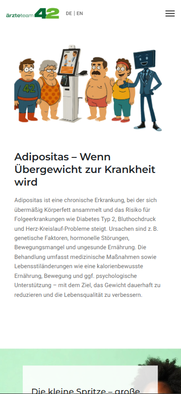 Mobile view of the at home Adipositas page with the in clinic Praxisautomat illustration